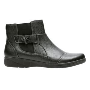 Clarks Women's Cheyn Work Boot Black‎ Pebbled Leather Ankle Zip Size 7.5